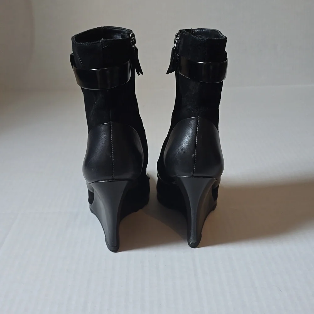 Derek Lam 10 Crosby Karli Suede Leather Wedge Bootie, Black 6.5